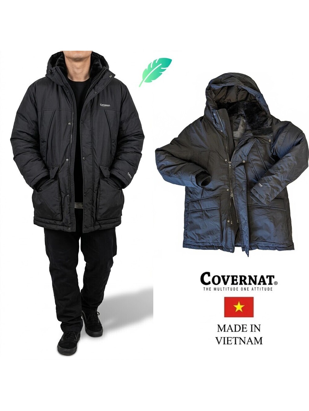 Covernat Men Down Parka Vietnam | Black Duck Down Parka Sz L